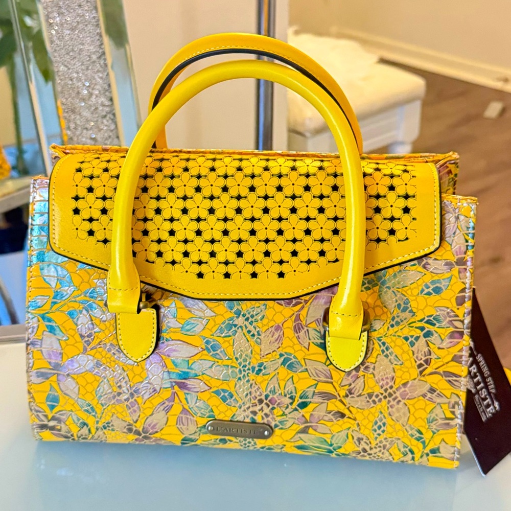 Spring Step L'artiste Elegant Yellow Floral Satchel